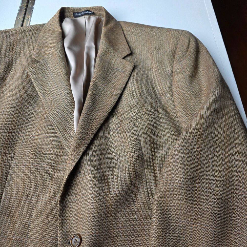 Vintage Lauren Ralph Lauren Blazer 100% Wool Herringbone Sport Coat Brown 46R - Picture 4 of 16